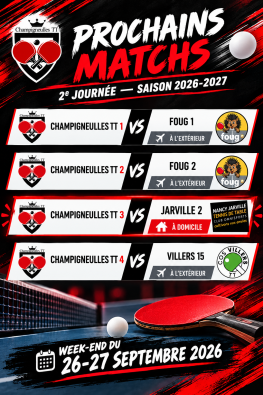 Prochains matchs 2ème journée